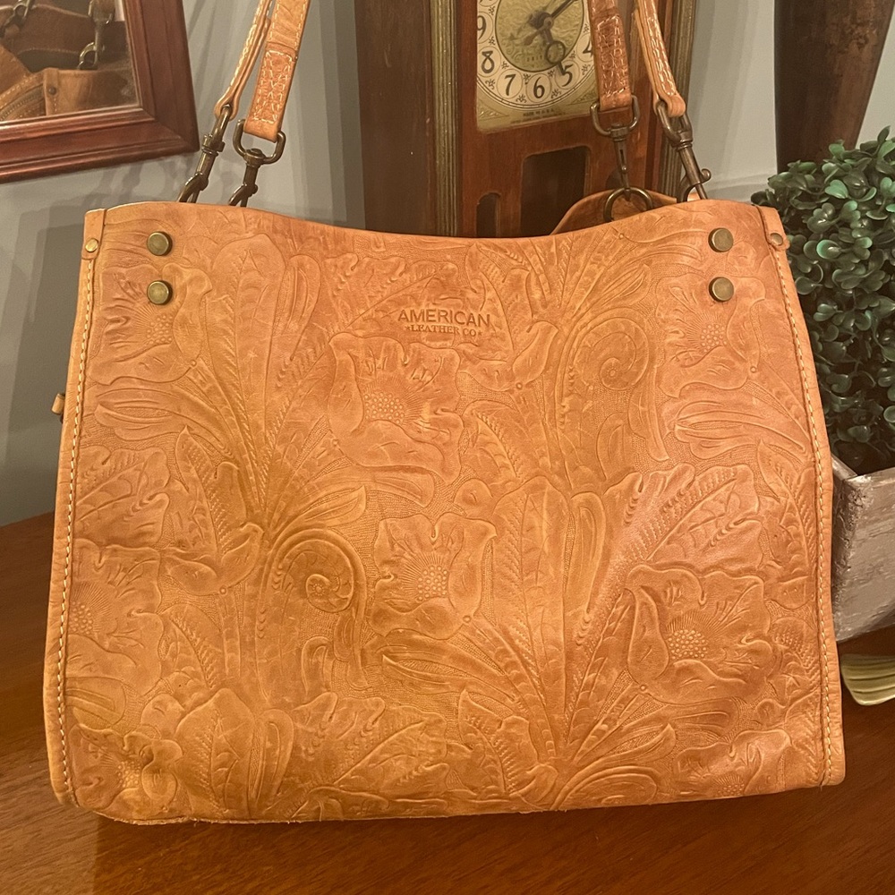 American Leather Co Western Embossed Shoulder  Bag/ Handbag/ Tote